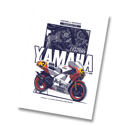 Yamaha YZR500 OW98 1988 Eddie Lawson poster print – Evan DeCiren motorsport artwork
