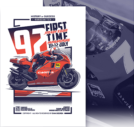 Eddie Lawson 1992 Steady Eddie poster artwork – Cagiva motorcycle illustration