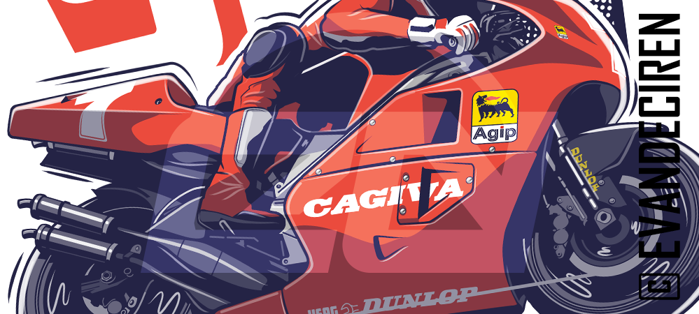 Eddie Lawson 1992 Cagiva racing illustration – Steady Eddie motorsport art