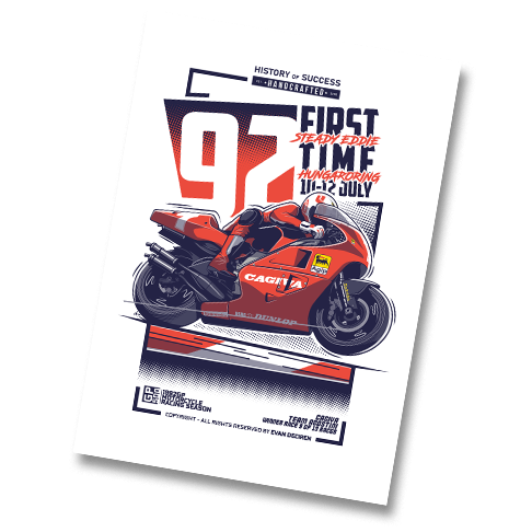 Eddie Lawson 1992 Hungaroring victory poster – Steady Eddie Cagiva art
