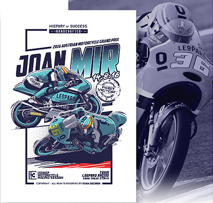 Joan Mir 2016 First Moto3 Victory poster illustration – Austrian GP Leopard Racing