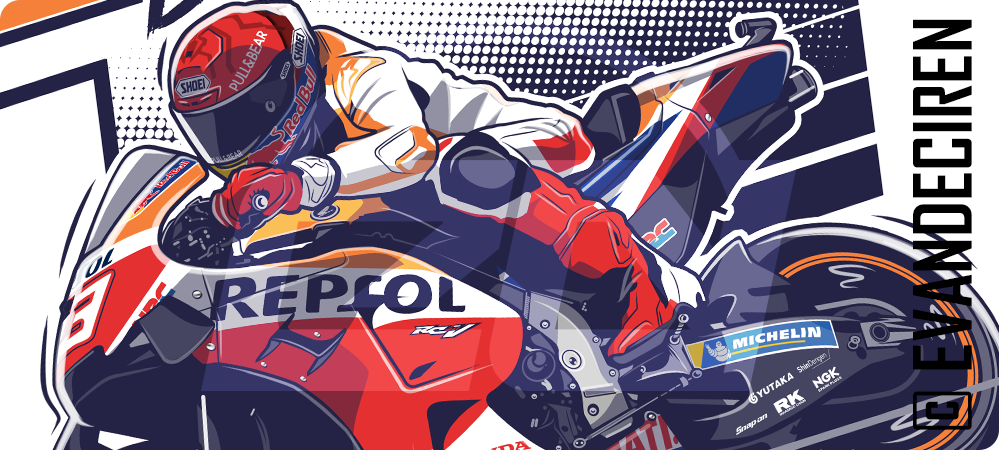 Marc Marquez Repsol Honda RC213V detail artwork 2021 comeback by Evan DeCiren.
