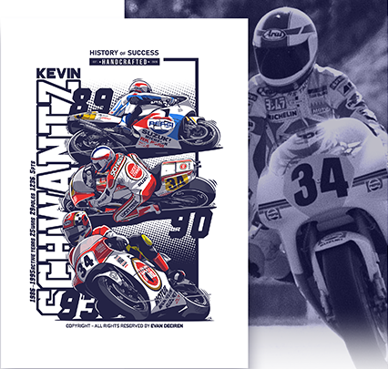 Kevin Schwantz The 34 Legend poster illustration by Evan DeCiren