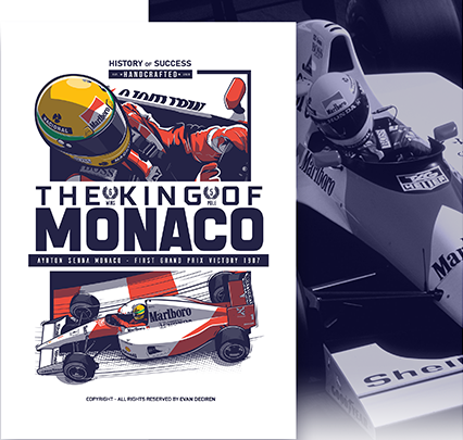Ayrton Senna King of Monaco poster illustration by Evan DeCiren