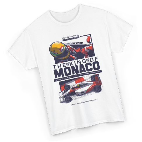 Ayrton Senna King of Monaco t-shirt design Evan DeCiren