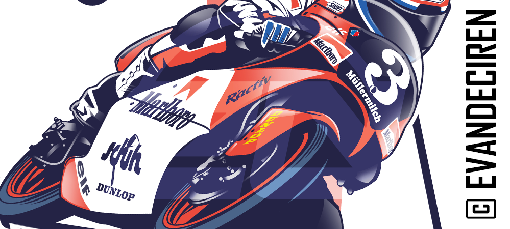 Illustration of Ralf Waldmann on the 1992 Honda RS125R – racing detail