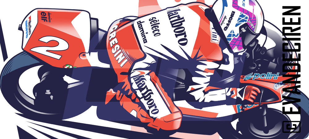Fausto Gresini riding Honda RS125R 1992 – Motorsport Artwork by Evan DeCiren