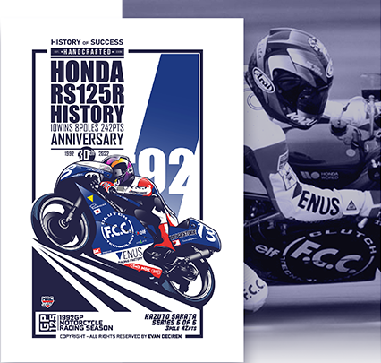 Kazuto Sakata 1992 Honda RS125R History poster illustration by Evan DeCiren