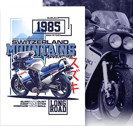 Suzuki 1985 GSX R750 illustration poster by Evan DeCiren
