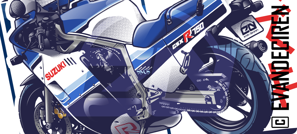 Detail illustration Suzuki 1985 GSX R750 by Evan DeCiren