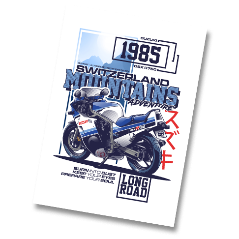 Suzuki GSX R750 1985 poster design by Evan DeCiren