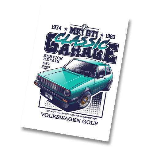 Volkswagen Golf MK1 GTI 1983 Classic Garage poster design angled view