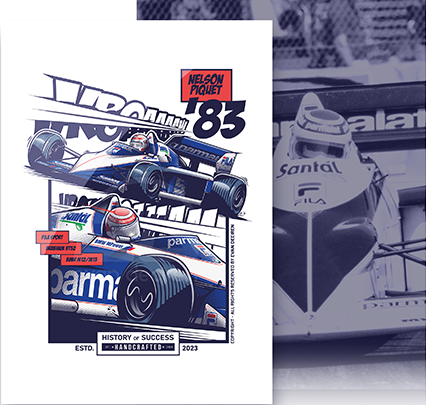 Nelson Piquet 1983 Brabham BT52 cover illustration poster by Evan DeCiren