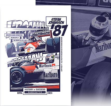Stefan Johansson 1987 McLaren MP4/3 cover illustration by Evan DeCiren