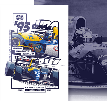 Alain Prost 1993 Williams FW15C cover illustration by Evan DeCiren