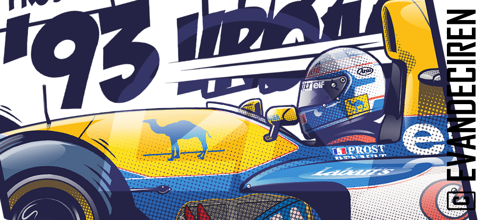 Alain Prost 1993 Williams FW15C detailed artwork by Evan DeCiren