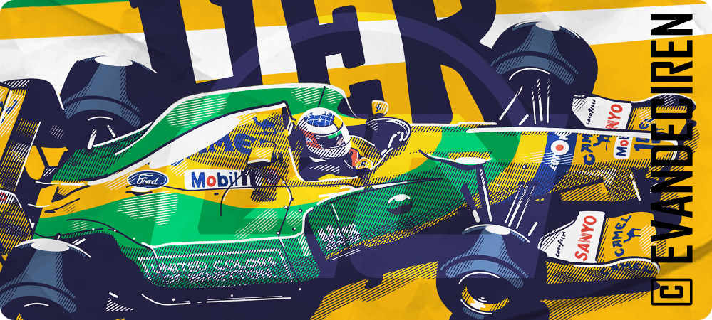 Illustration detail of Schumacher 1992 Benetton-Ford by Evan DeCiren