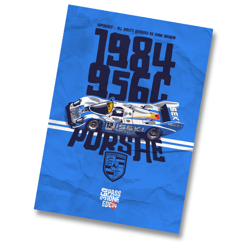 Porsche 956C 1984 artwork angled preview – 360Passione Edition by Evan DeCiren.