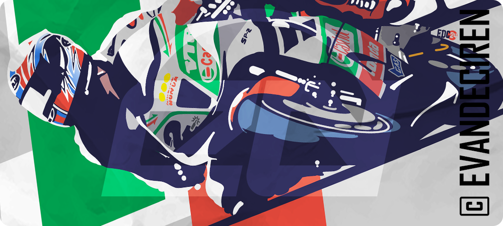 Stylized Superbike 2002 rider illustration by Evan DeCiren