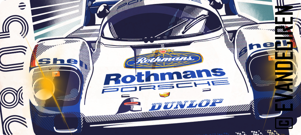 Stefan Bellof Porsche 956 cockpit tribute – Rothmans racing driver moment illustration