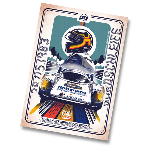 Stefan Bellof Porsche 956 Rothmans poster illustration – Nürburgring 1983 by Evan DeCiren