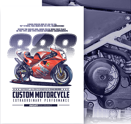 Ducati 888 poster illustration Doug Polen – Evan DeCiren