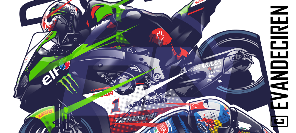 Kawasaki ZX-10RR racing illustration Superbike World Championship 2021 by Evan DeCiren.