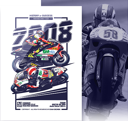 Marco Simoncelli Gilera 250cc 2008 season illustration poster by Evan DeCiren