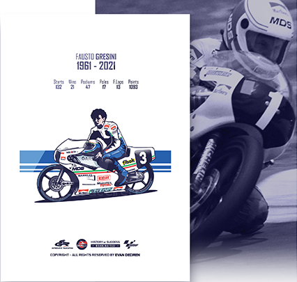 Fausto Gresini tribute illustration poster | 1961 - 2021 by Evan DeCiren