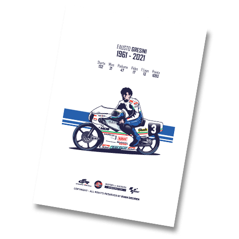 Fausto Gresini tribute poster illustration tilted view | Evan DeCiren