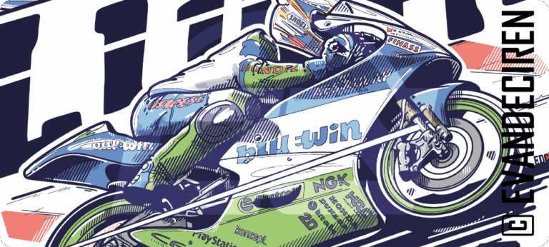 Thomas Lüthi 2005 World Champion Illustration – rear detail of the Honda RS125R by Evan DeCiren