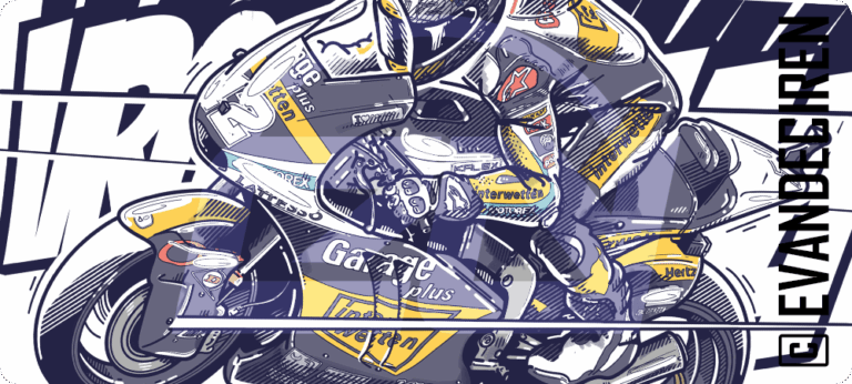 Thomas Lüthi 2016 Moto2 illustration – dynamic rear view in racing motion by Evan DeCiren