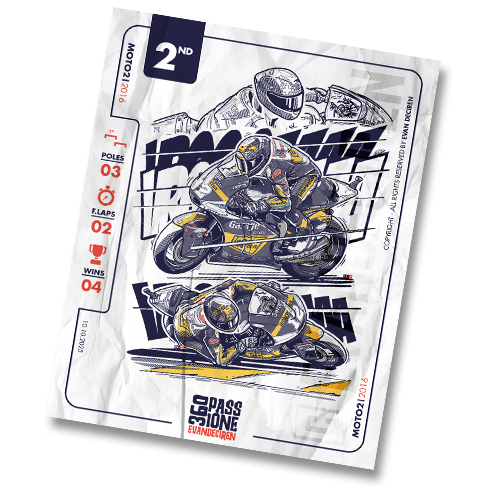 Thomas Lüthi 2016 Moto2 racing illustration by Evan DeCiren – Garage Plus Interwetten Kalex