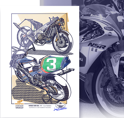 Honda NSR250 1991 Luca Cadalora illustration cover – Evan DeCiren