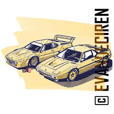 BMW M1 road and Procar race versions illustrated by Evan DeCiren – technical comparison from the Illustrated Tech Analysis series.