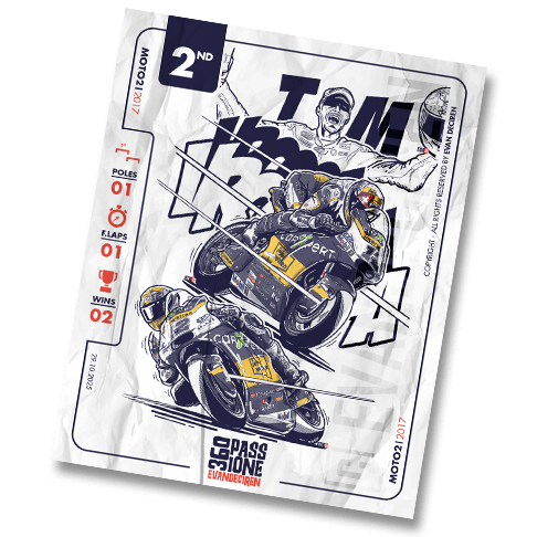 Thomas Lüthi Moto2 2017 illustration poster by Evan DeCiren – dynamic racing artwork with full livery details.