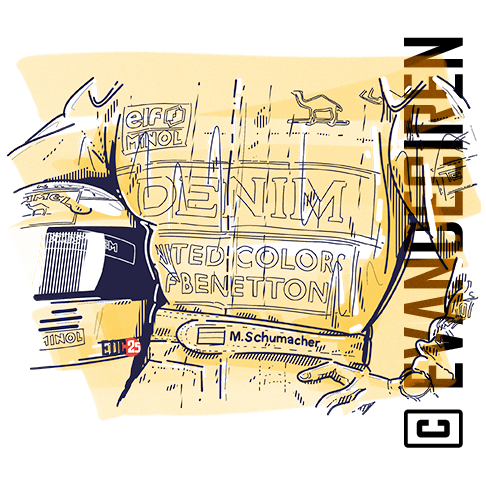 Close-up Formula 1 driver helmet illustration, 1993 season, by evandeciren.ch