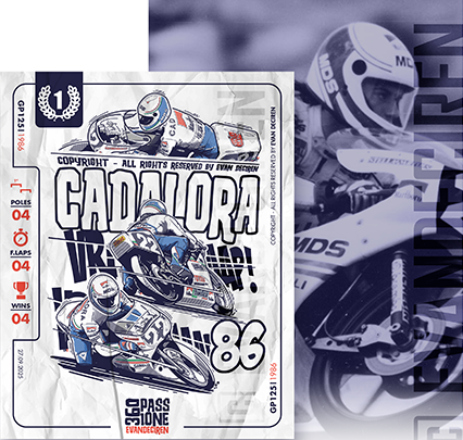 Luca Cadalora 1986 World Champion – vintage motorsport illustration by evandeciren.ch