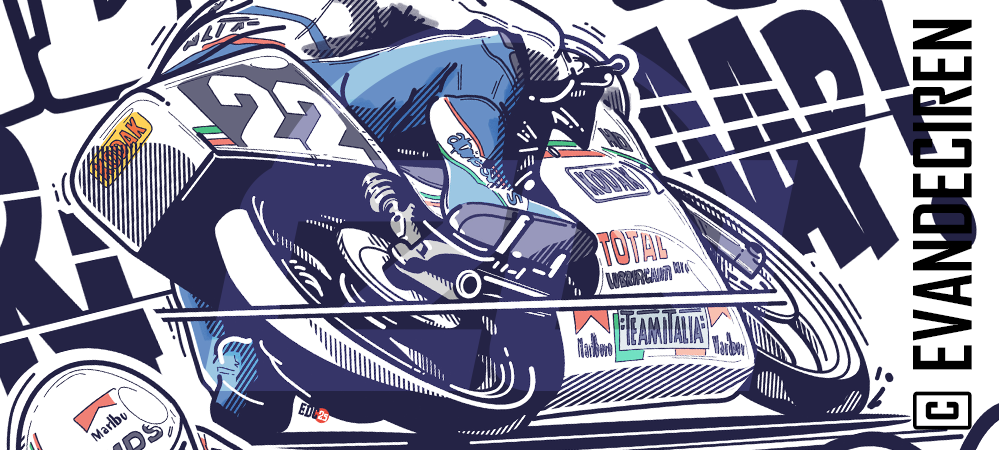 Luca Cadalora 1986 motorcycle detail – racing artwork by evandeciren.ch