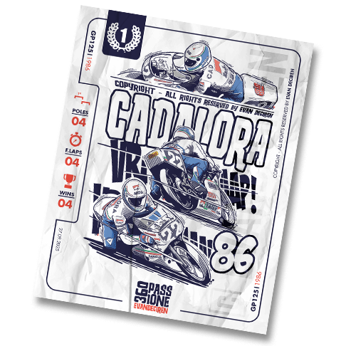 Luca Cadalora 1986 – racing history illustration by evandeciren.ch