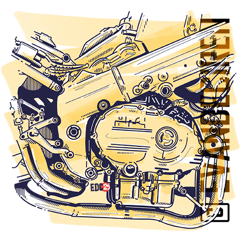 Honda RC45 1997 chassis and engine side view illustrated technical analysis by evandeciren.ch