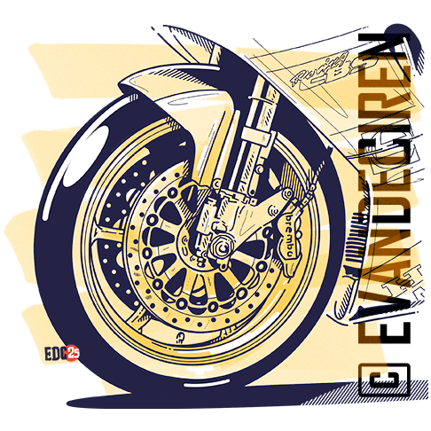 Honda RC45 front mechanical view forks intake superbike illustration by evandeciren.ch