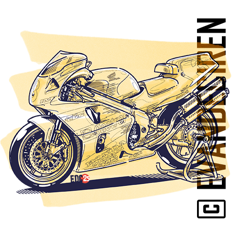 Honda RC45 Castrol 1997 rear three quarter racing illustration by evandeciren.ch