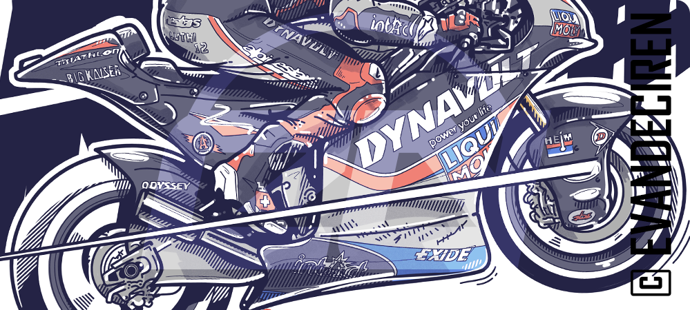 Thomas Lüthi Moto2 2019 illustrated race bike Dynavolt Intact GP – career tribute artwork by evandeciren.ch