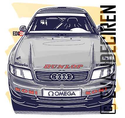 Audi A4 1995 Italian Superturismo illustrated front view, touring car dominator, technical racing illustration by evandeciren.ch