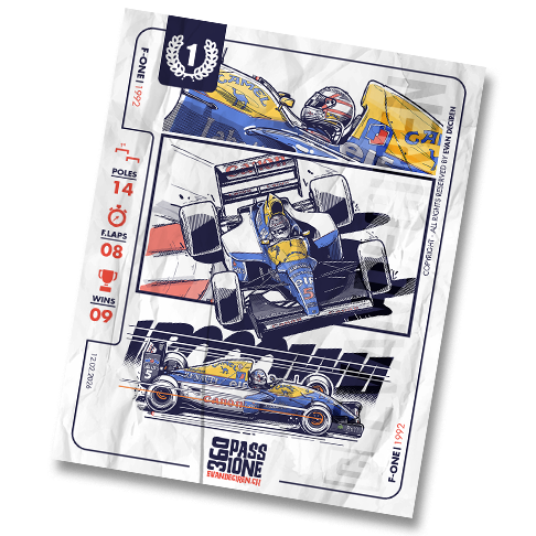 Nigel Mansell 1992 World Champion illustration – Williams Renault FW14B Formula 1 car top view artwork by evandeciren.ch