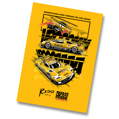 Racing Memory Nissan Pennzoil R390 GT1 poster illustration motorsport artwork by Evan DeCiren evandeciren.ch