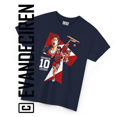 Navy blue Hanamichi Sakuragi anime basketball T-shirt mockup from Slam Dunk by evandeciren.ch