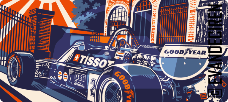 N177 Tissot Ensign Formula Classic racing car 1970s motorsport illustration by evandeciren.ch
