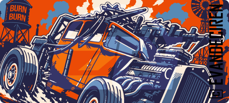 Gaslands No Mercy No Fuel post-apocalyptic vehicle artwork detail by evandeciren.ch
